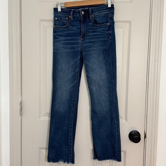 American Eagle Outfitters Denim - American Eagle High Rise Crop Flare Jeans‎ Womens 2 Blue Stretch Boho Indie Prep